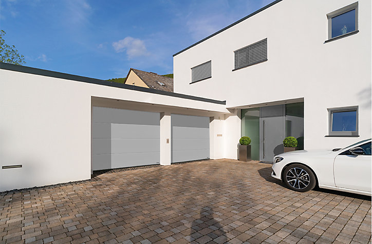 Porte de garage sectionnelle acier EcoStar blanc aluminium RAL 9006 Matt Deluxe - l.237,5 x h.212,5 cm - motorisée