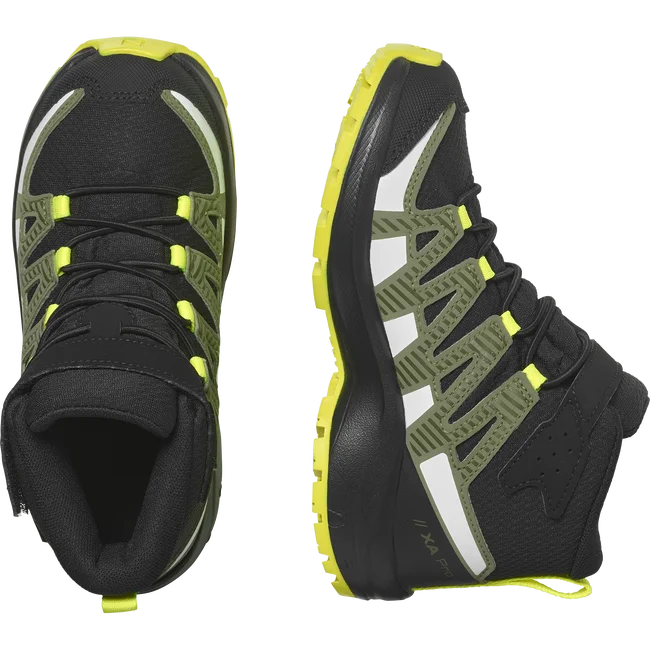XA PRO V8 MID CLIMASALOMON™ WATERPROOF  Junior - Schuhe Kids Black/DeepLichenGreen/SafetyYellow