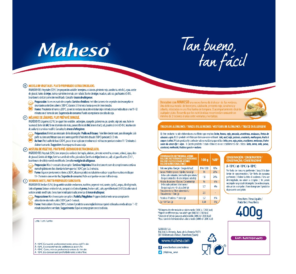 TEMPURA MAHESO DE VERDURAS 400G