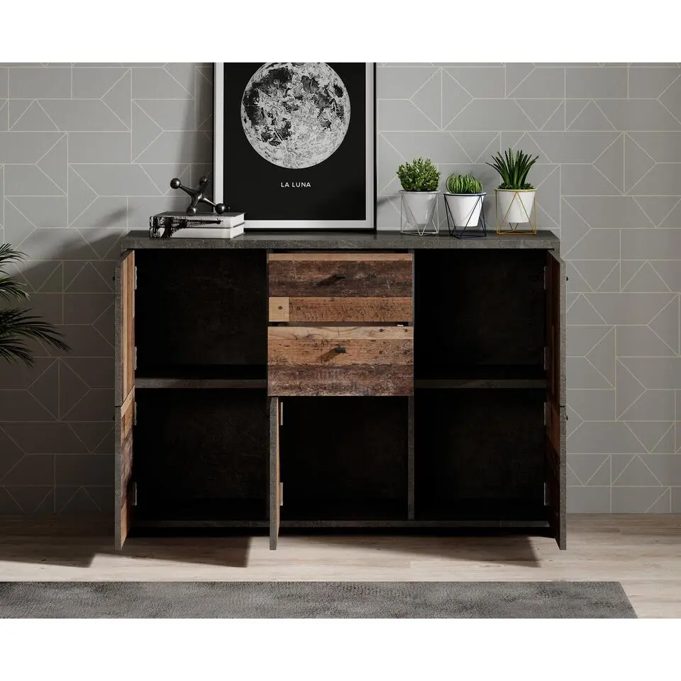 Meubella - Dressoir Sahara 4 - Old wood - Grijs - 114 cm