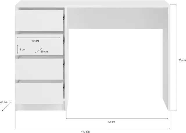 INOSIGN Schreibtisch »Pisa, Breite 110 cm, 4 Schubkästen, hochglanz Schubkastenfront« grifflose Optik, individuell einsetzbar, Schminktisch, Homeoffice