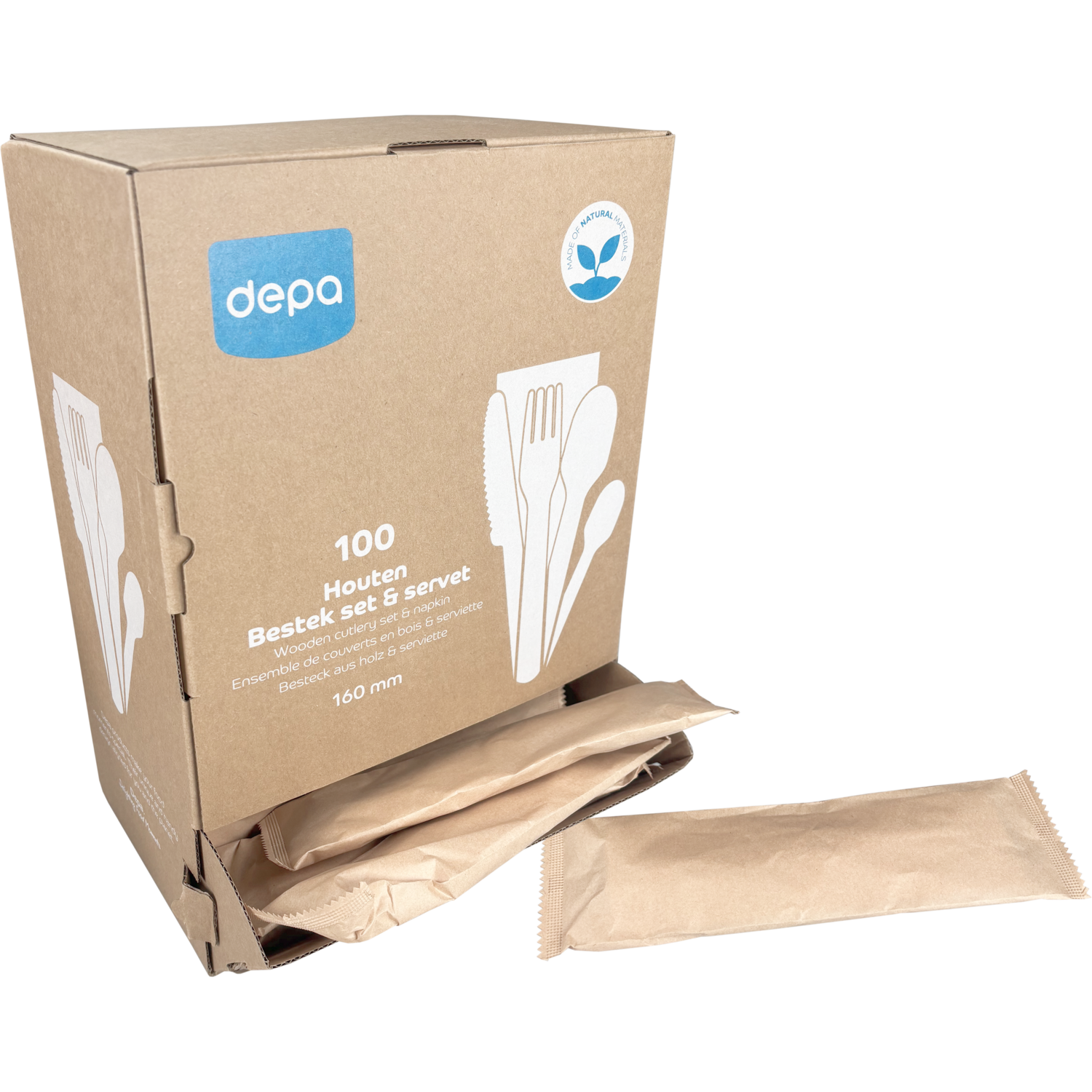 Depa Bestekset, incl. servet, hout, 160mm, naturel