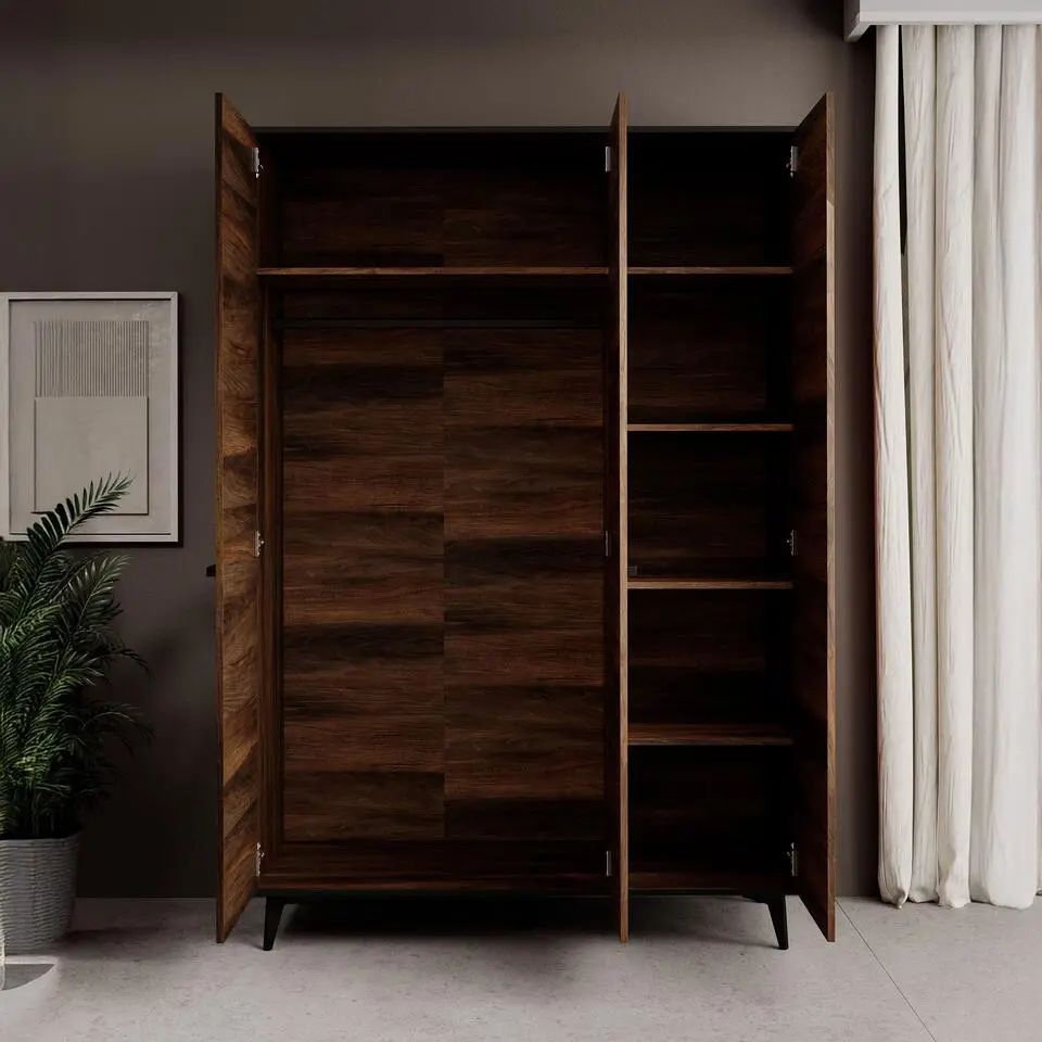 Meubella - Kledingkast Frey - Donker eiken - Zwart - 135 cm