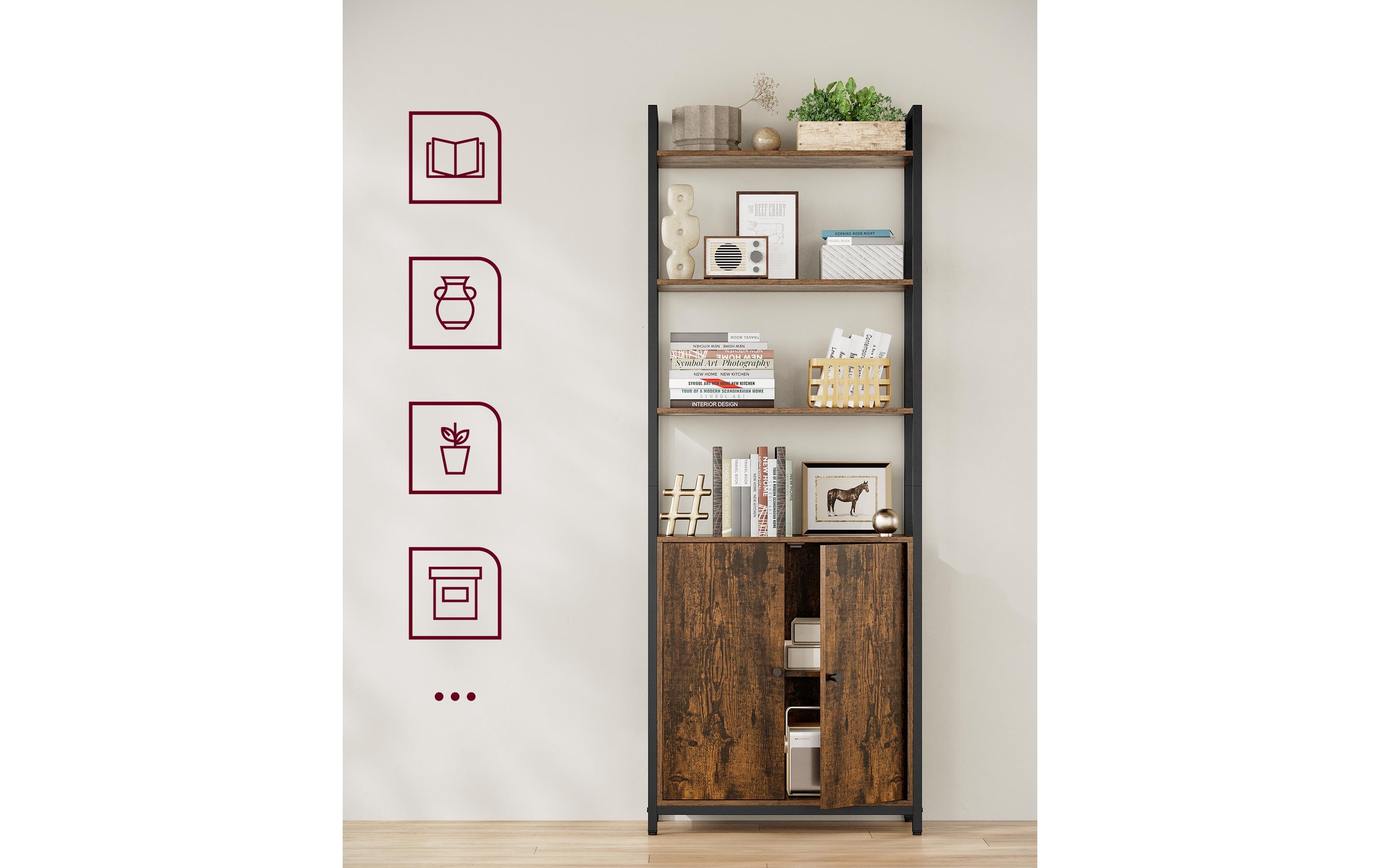 Regal mit 4 Ablagen 60 cm x 159.5 cm, Braun/SchwarzBücherregal