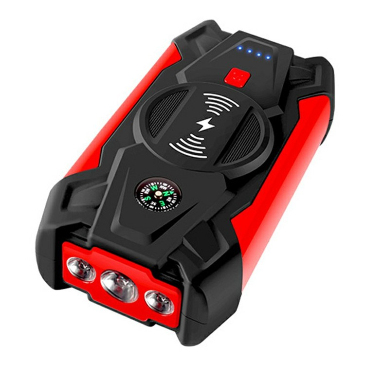 12000mAh Powerbank mit Jumpstart Power Starter Funktion Dual USB A und Qi Wireless   Auto Starthilfe Überbrückungskabel / LED Taschenlampe / Kompass - Rot / Schwarz