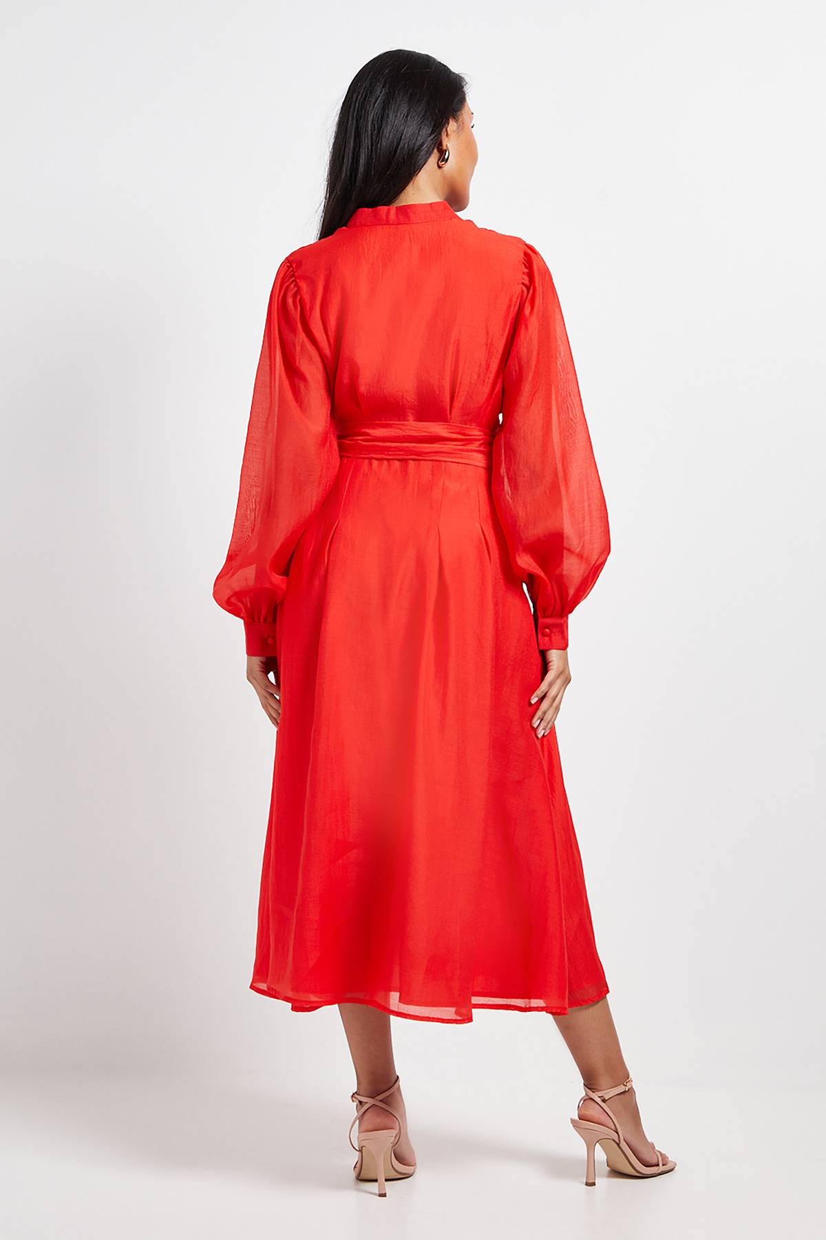 Wallis Robe Chemise Mi-Longue en Organza Texturé Petite Taille
