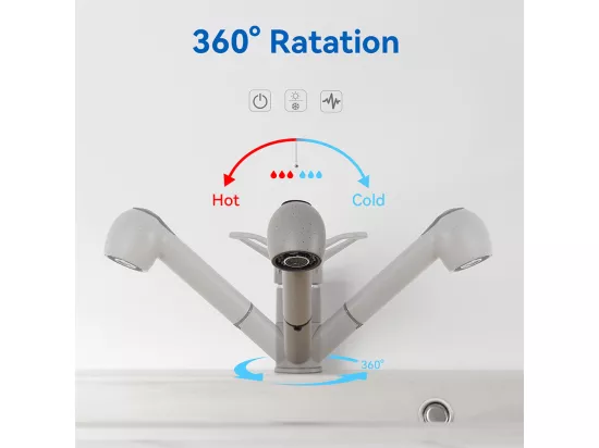 Mitigeur Cuisine Douchette, Robinet Cuisine Douchette Extractible avec 2 Modes de Pulvérisation, Rotatif à 360°, Froid & Chaud, Gris Granit