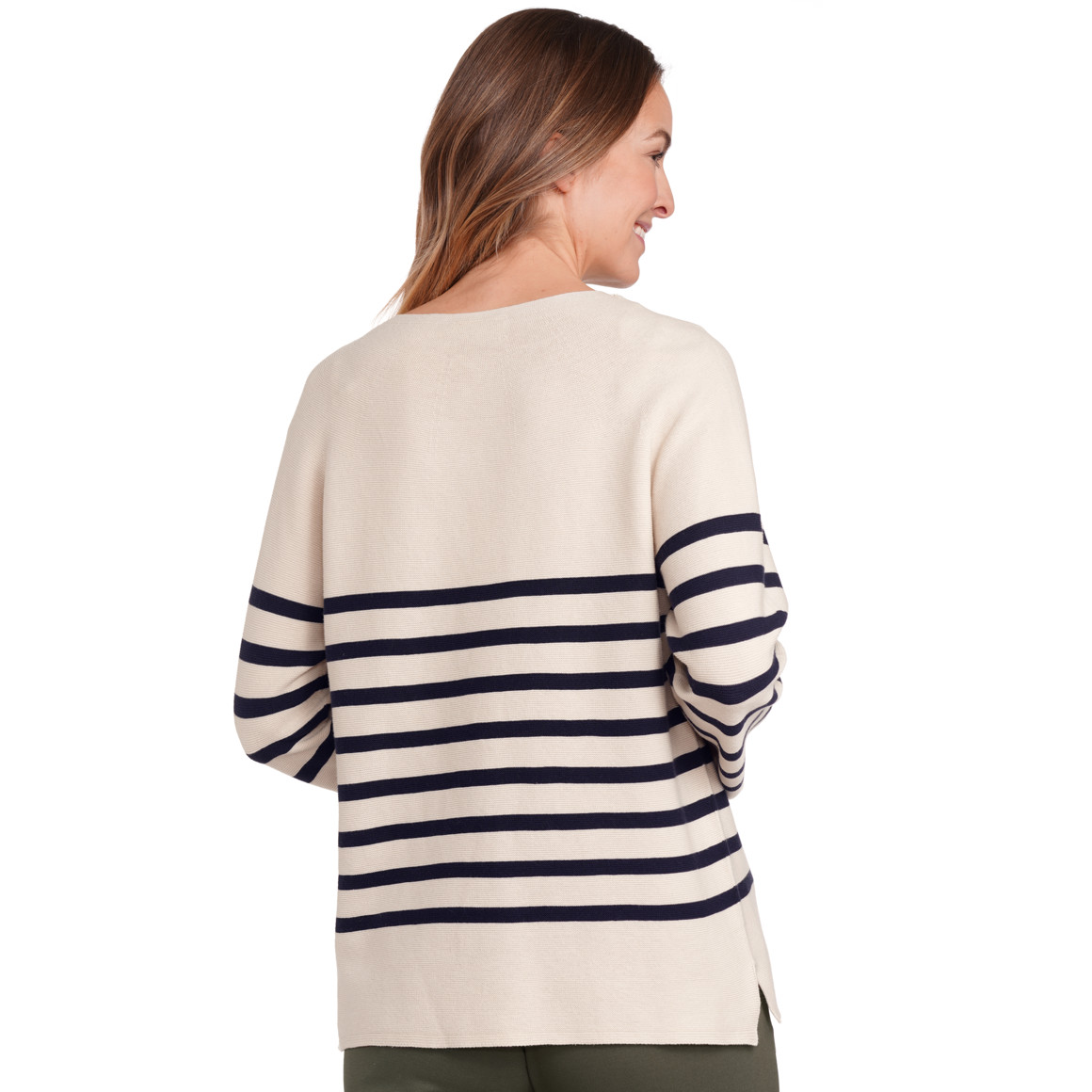 Gina Benotti Damen Feinstrickpullover mit Streifenmuster beige / schwarz