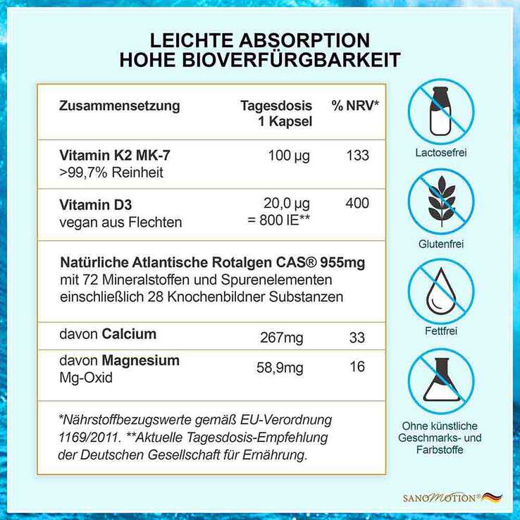 Sanomotion Strength K2 + D3 + Ca + Mg vegan Kapseln, 90 St