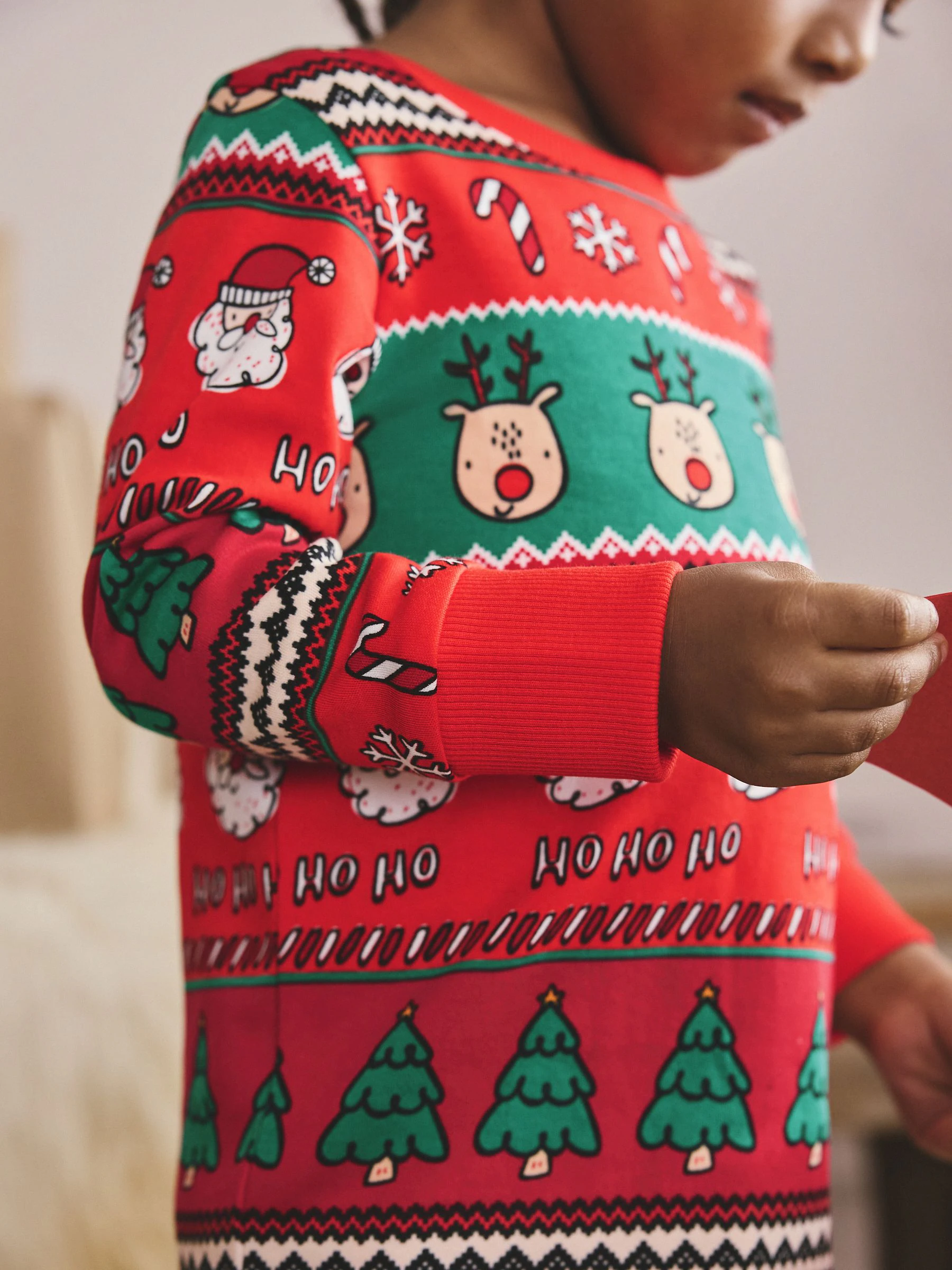 Rood met fairislemotief - Enkele Knusse Kerstmis Pyjama's (9mnd -10jr)