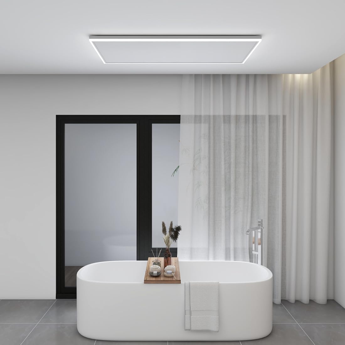 Infrarotheizung Deckenmontage 840 Watt, Infrarot Deckenheizung mit LED Licht Beleuchtung, Infrarotheizung Decke mit Thermostat Fernbedienung, Elektroheizung Heizplatte Heizpaneel Heizkörper 128x63cm