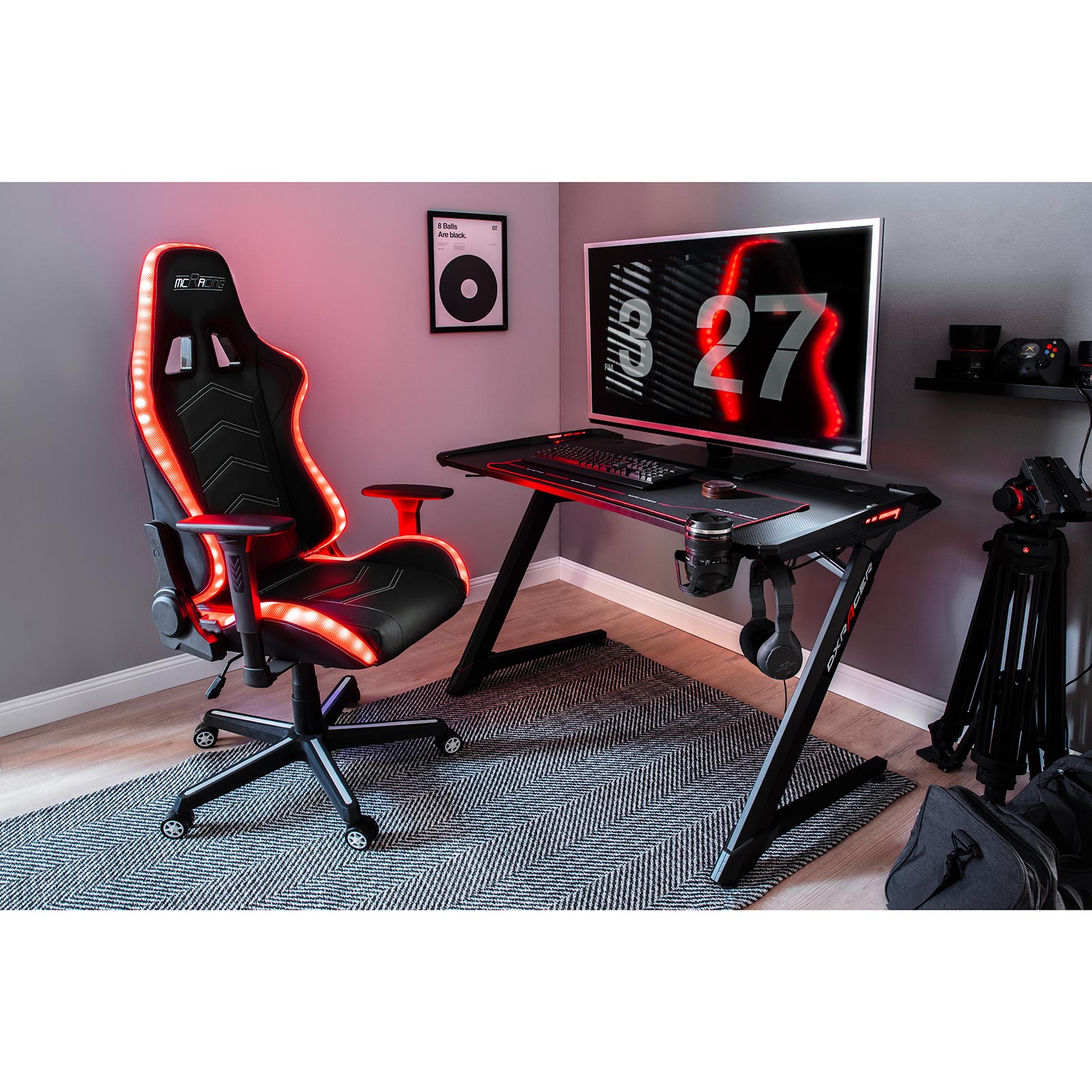 Gaming-Drehstuhl - schwarz - mit LED-Beleuchtung
