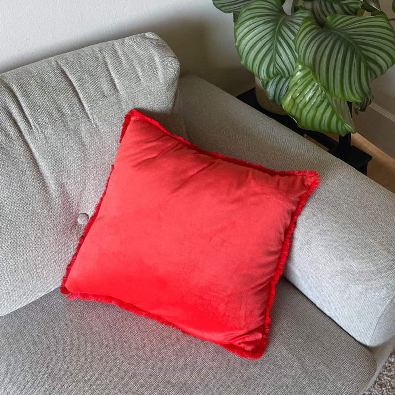 Kussen velvet met franjes - oranje - 45x45 cm