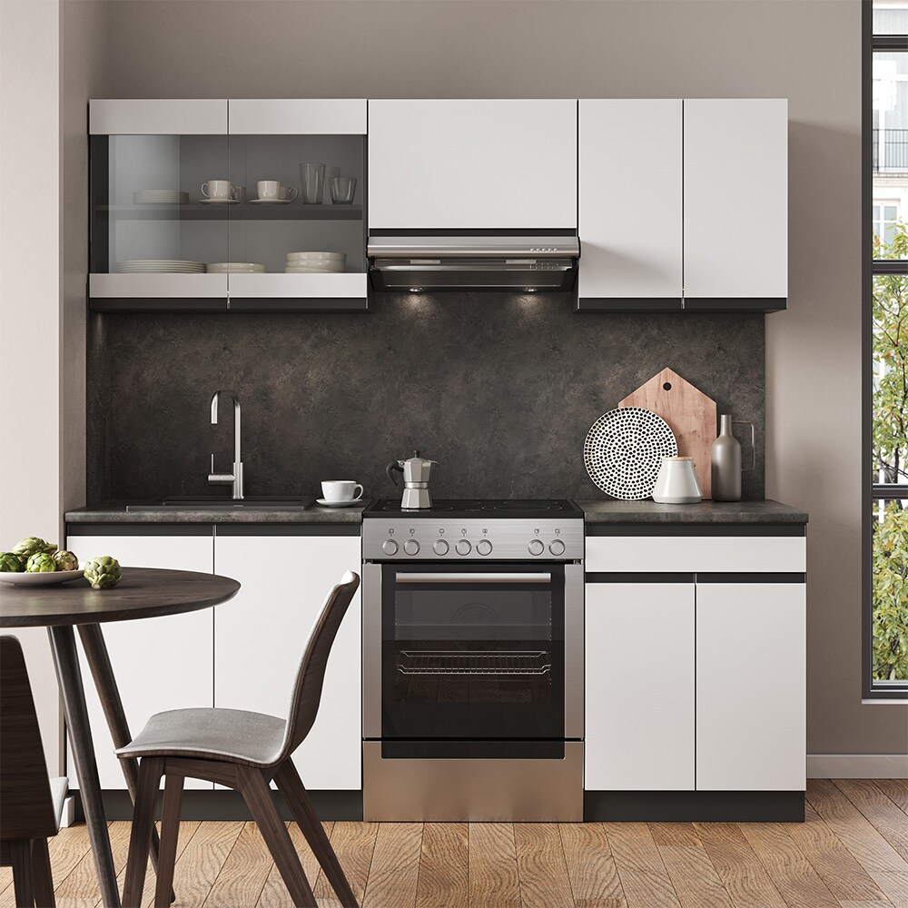Vicco Küchenzeile Küchenblock Einbauküche R-Line J-Shape Anthrazit Weiß 200 cm modern Küchenschränke Küchenmöbel