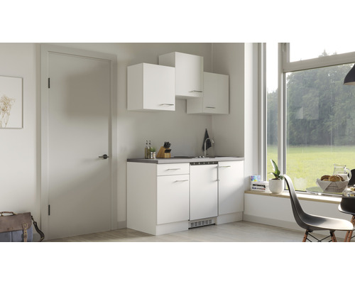 Flex Well enkele keuken met Varo apparatuur, 150,5 cm, wit mat, gedemonteerd, omkeerbare uitvoering 00011403