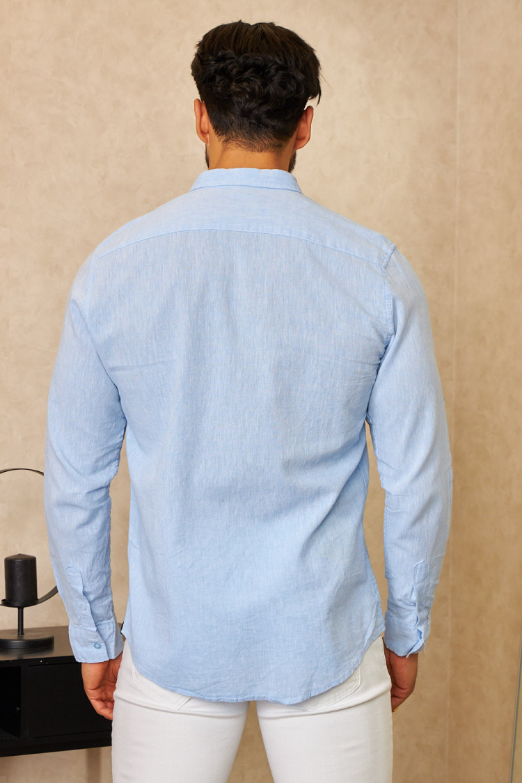 Chemise en lin bleue manches longues