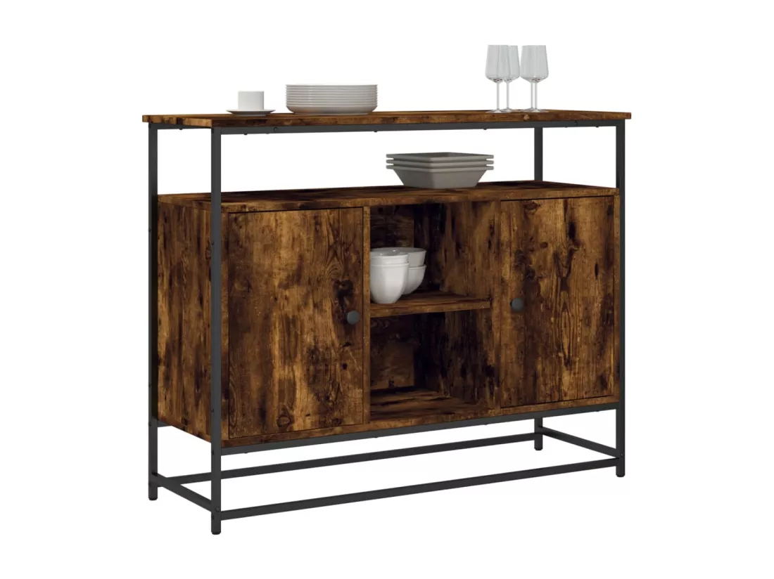 Buffet chêne fumé 100x35x80 cm bois d'ingénierie