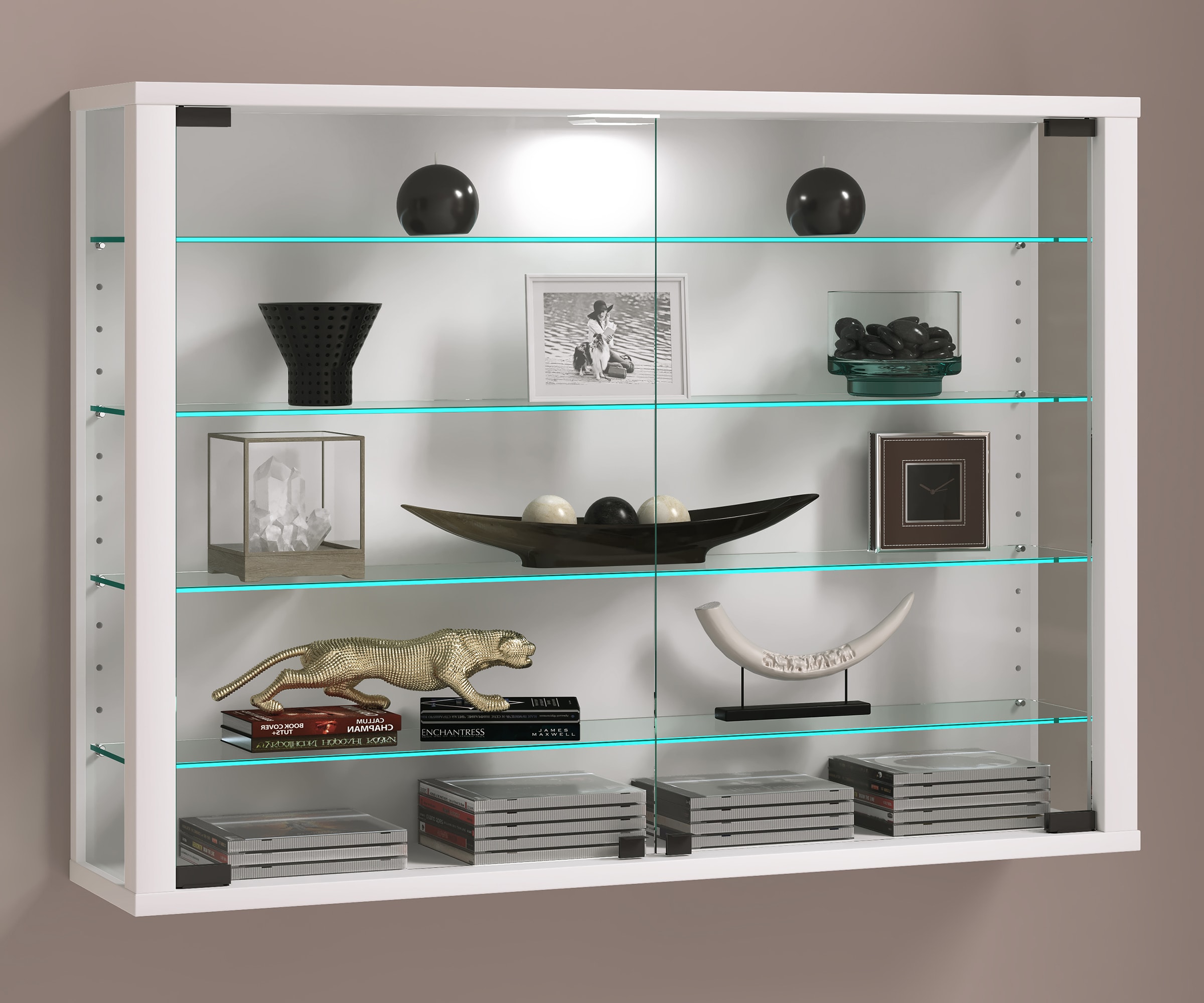 VCM Glasvitrine hängend | Vitrine Glas mit ESG-Sicherheitsglas | Maße: H. 60 x B. 83 x T. 18 cm | Hängevitrine Glas | Modern und platzsparend | Glas Vitrinenschrank - Vitrosa L