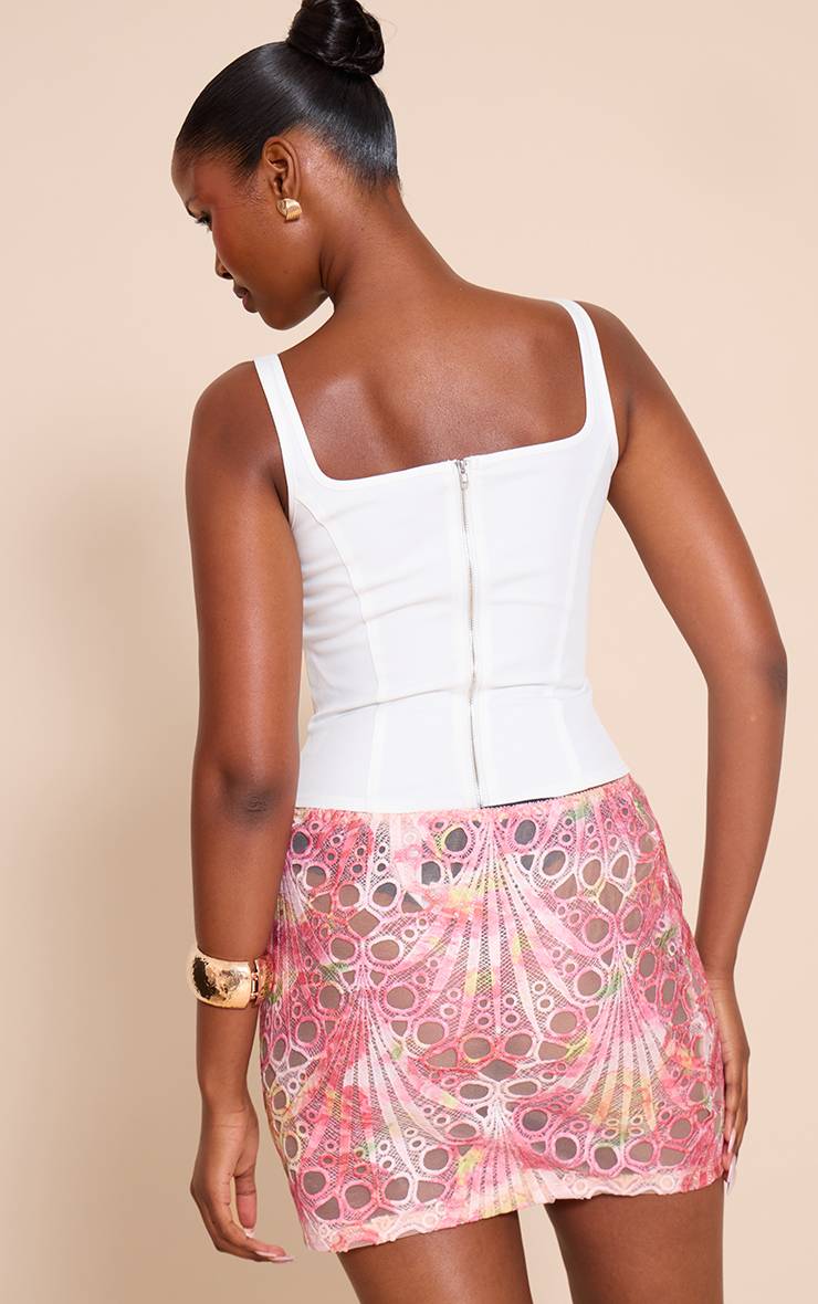 Blanc Corset Long À Baleines Avec Ourlet Plongeant