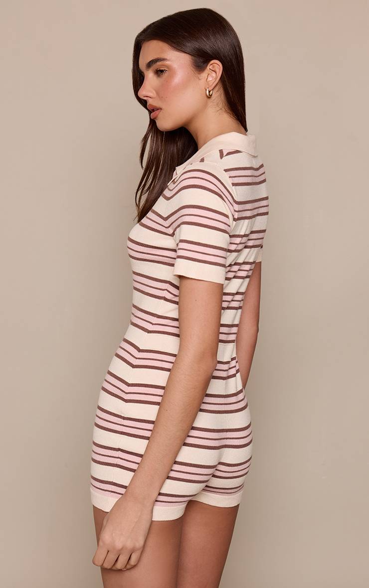Rose Combi-short À Manches Courtes En Maille Rayée