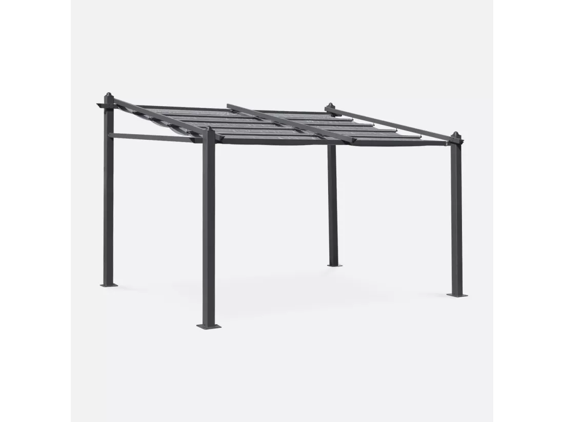 Pergola murale en aluminium - Murum 3x4m - Toile grise - Tonnelle idéale pour votre terrasse. toit retractable. toile coulissante. structure aluminium