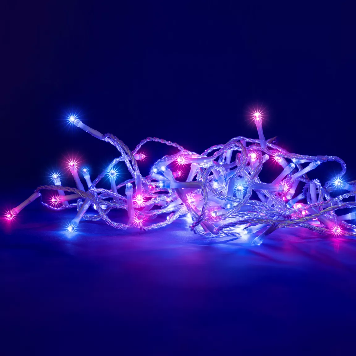 Guirlande lumineuse 8 m 128 LED câble transparent Bicolore Rose et bleu
