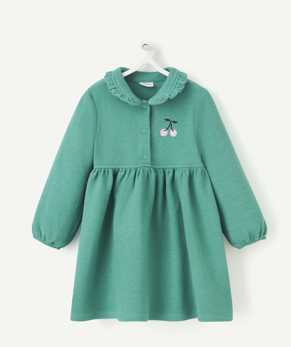 ROBE MANCHES LONGUES BÉBÉ FILLE VERTE AVEC COL CLAUDINE