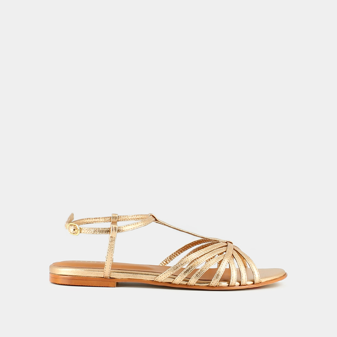 Sandales à brides  en cuir métallisé or
