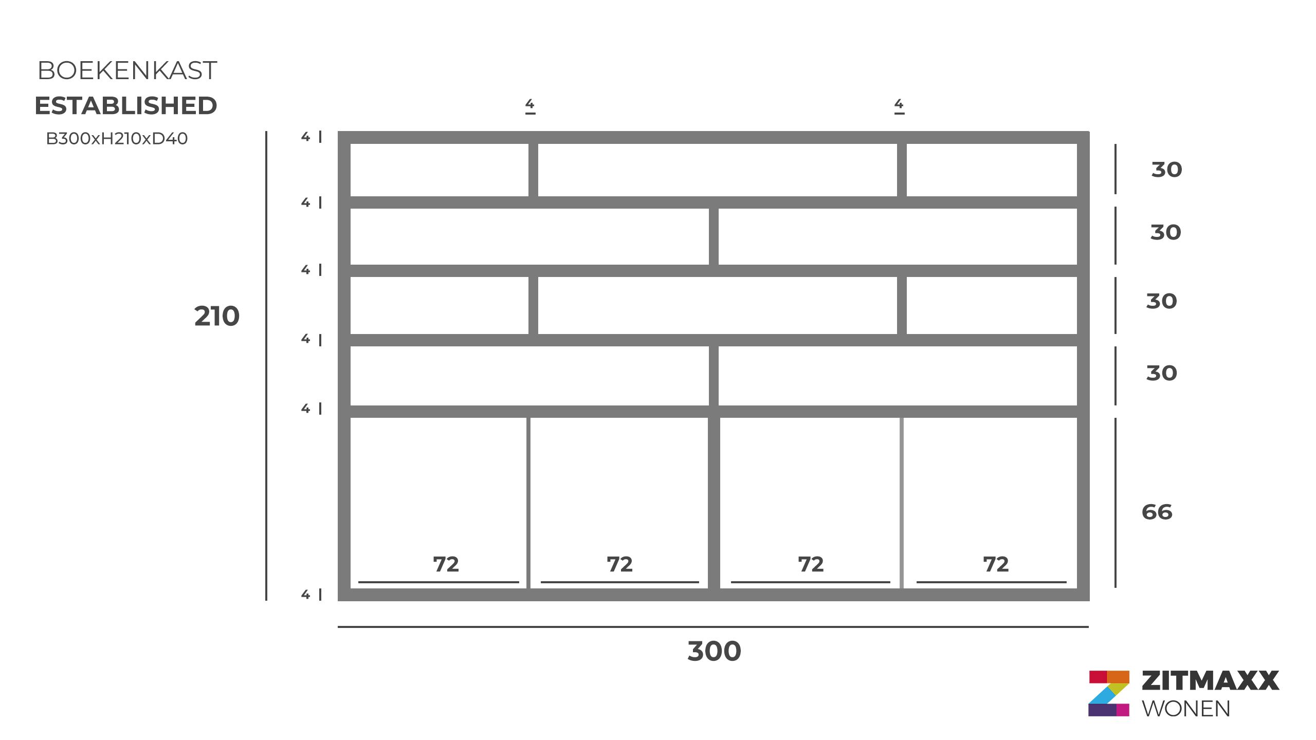 Boekenkast Established B300 x D40 x H210 cm
