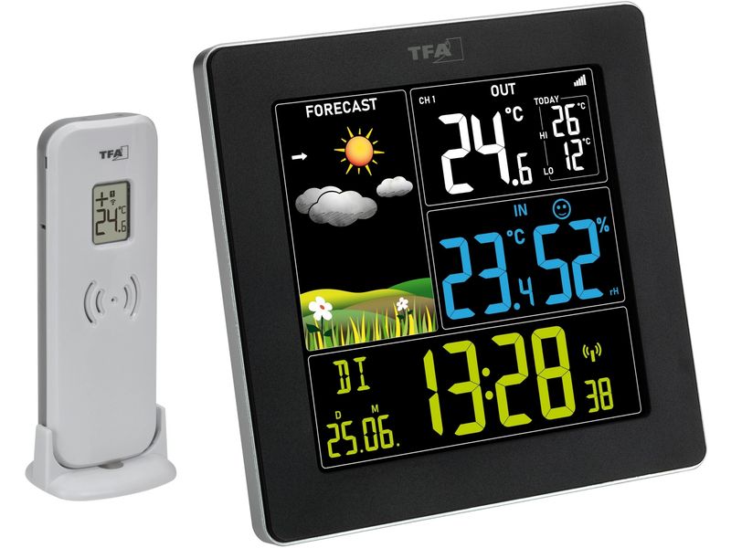 TFA Dostmann Wetterstation Sun 2 Schwarz Funk-Wetterstation mit Farbdisplay