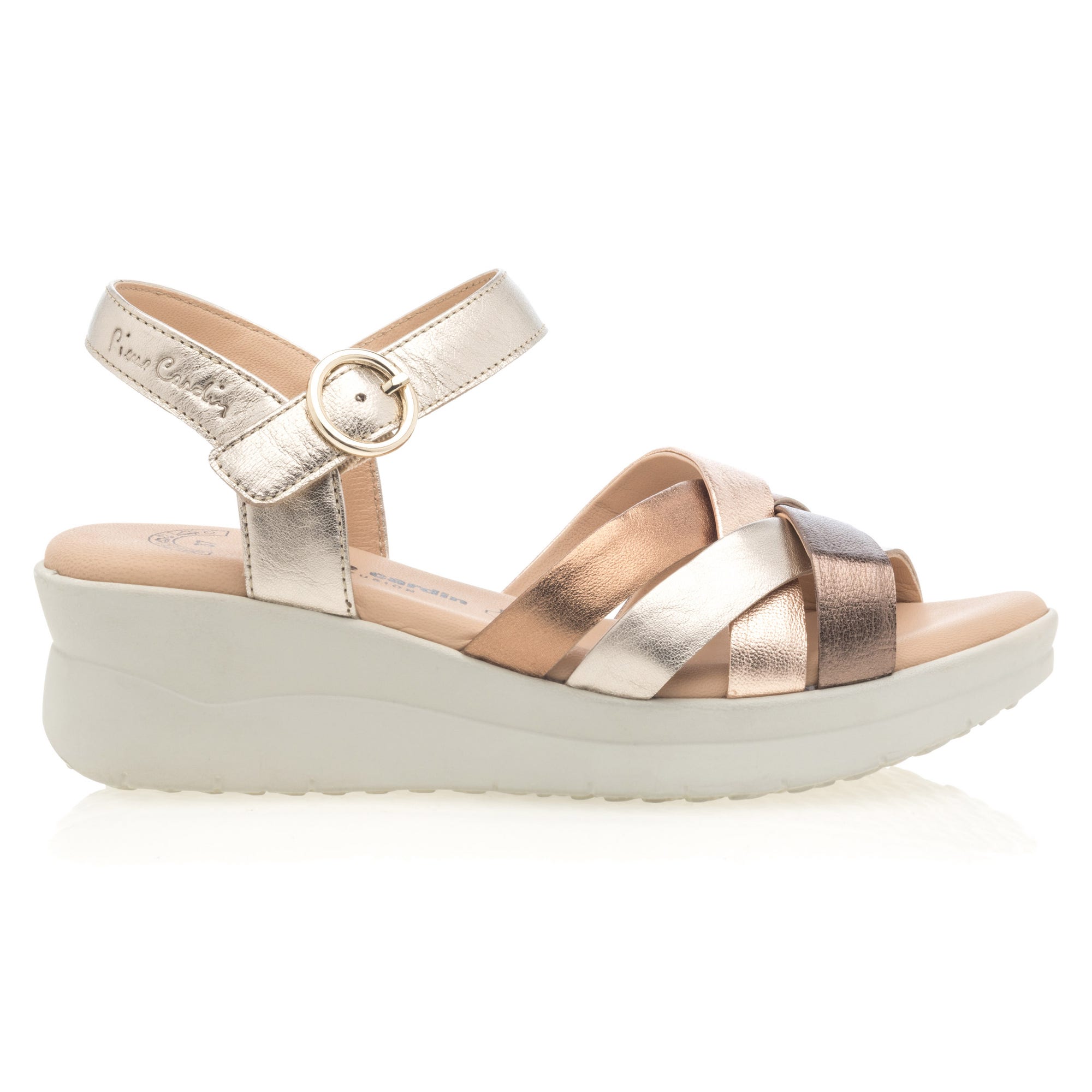 Sandales à talon compensé Femme en cuir or