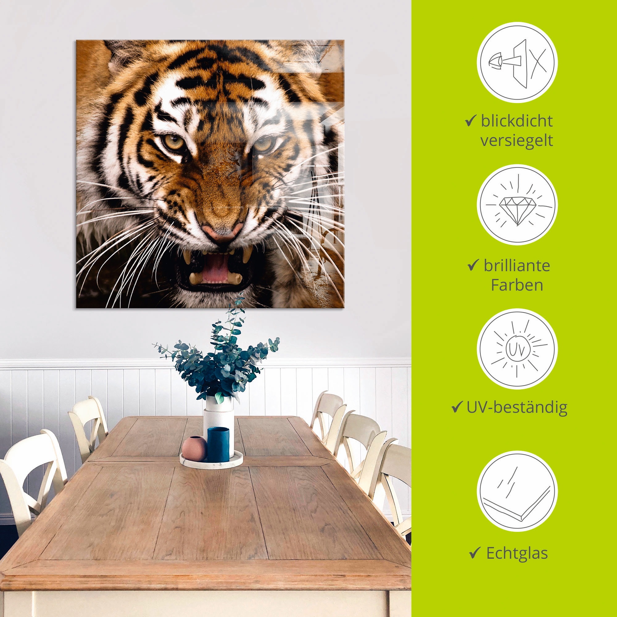 Artland Glasbild »Tiger Kopf« Wildtiere 1 Stk. tlg. in verschiedenen Grössen