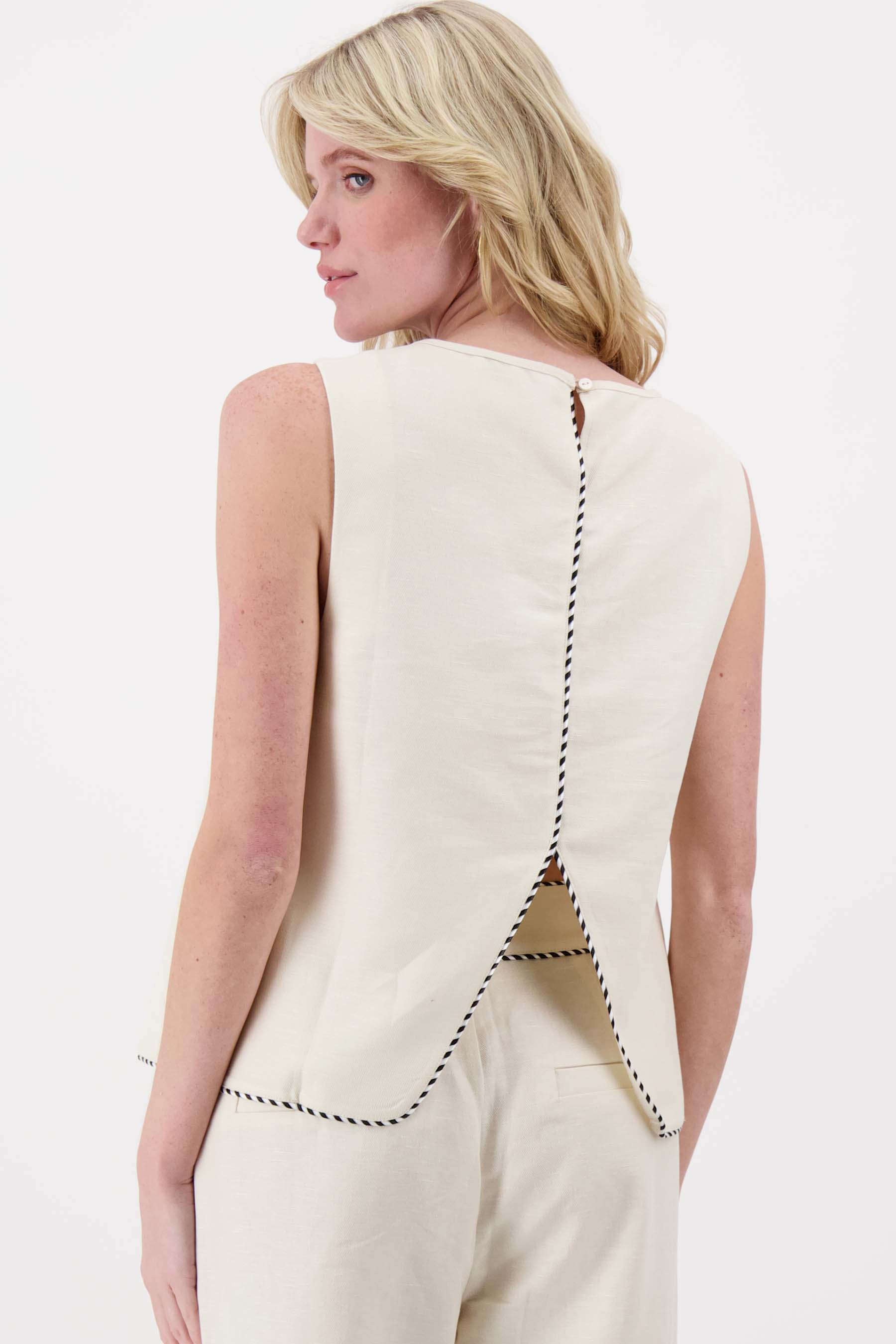 linnen top mouwloos met details tapes