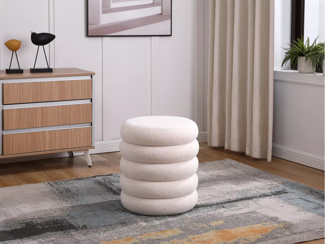 Pouf en tissu bouclette blanc ECAMBI