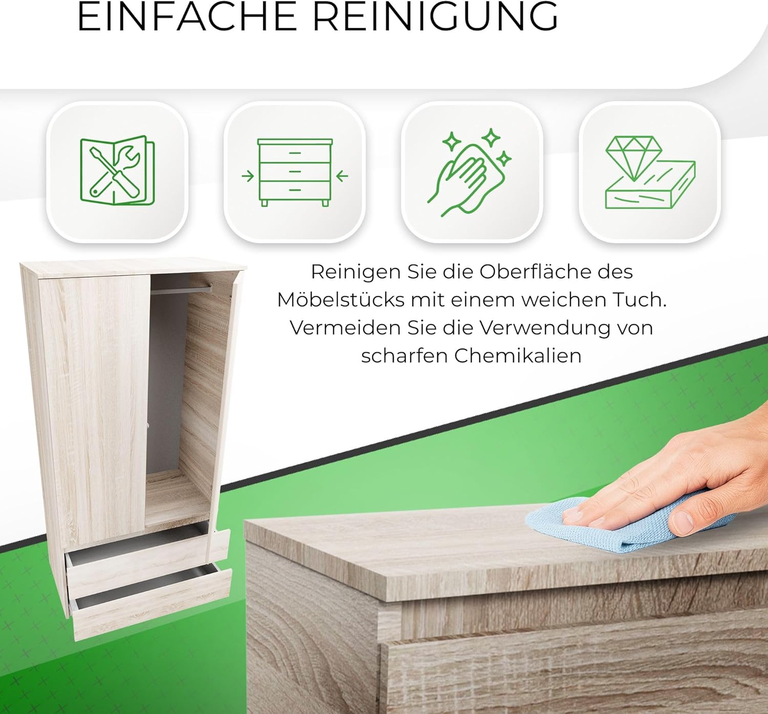 CDF Kleiderschrank 90cm Breit Kinderzimmer Schlafzimmer 2 Schubladen 2-türig Kleiderschrank Eiche Sonoma Zweitüriger Moderne Schrank Alles für Montage Inklusive Garderobenschrank Klamotten Spielzeuge