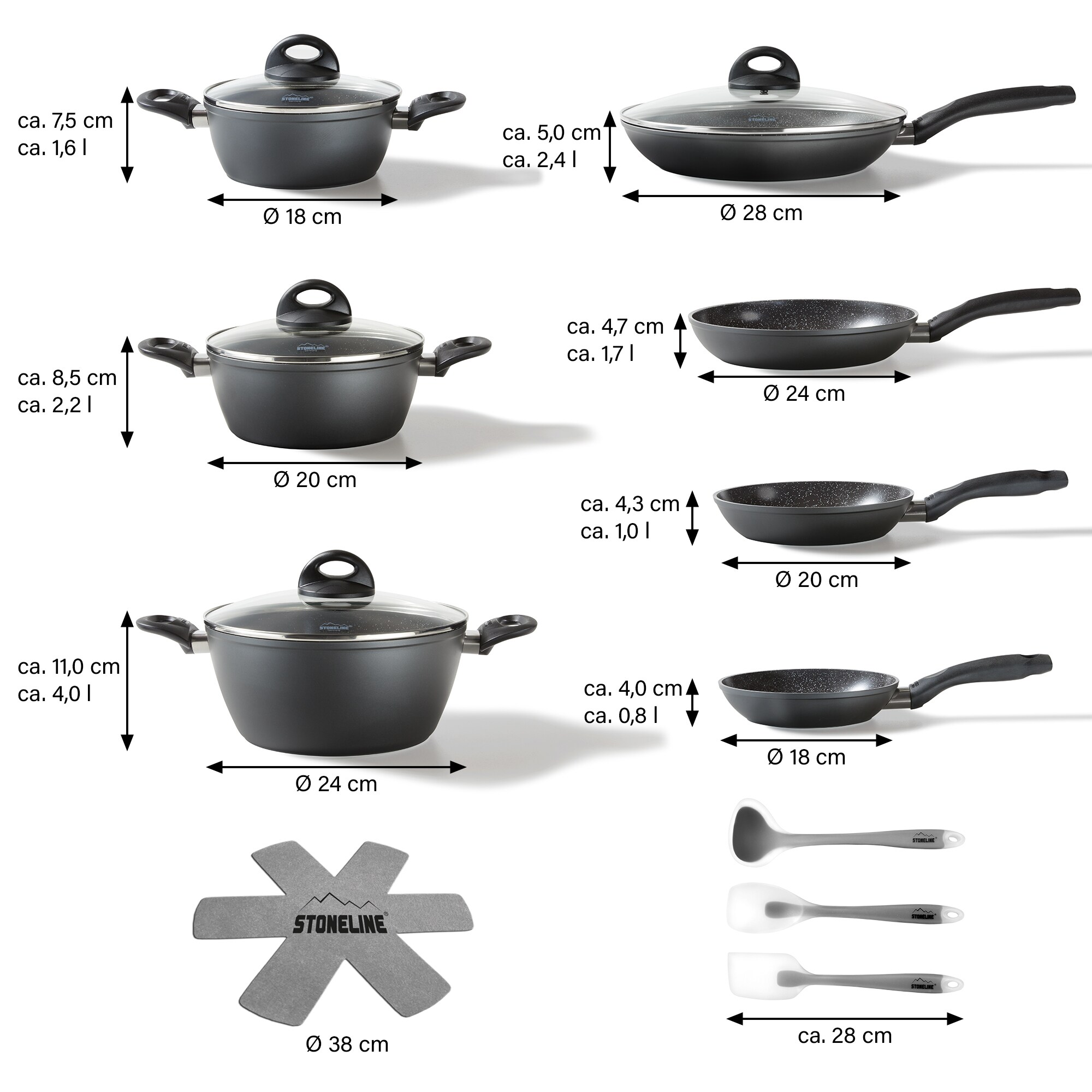 STONELINE® CERAMIC 16tlg. Kochgeschirr-Set