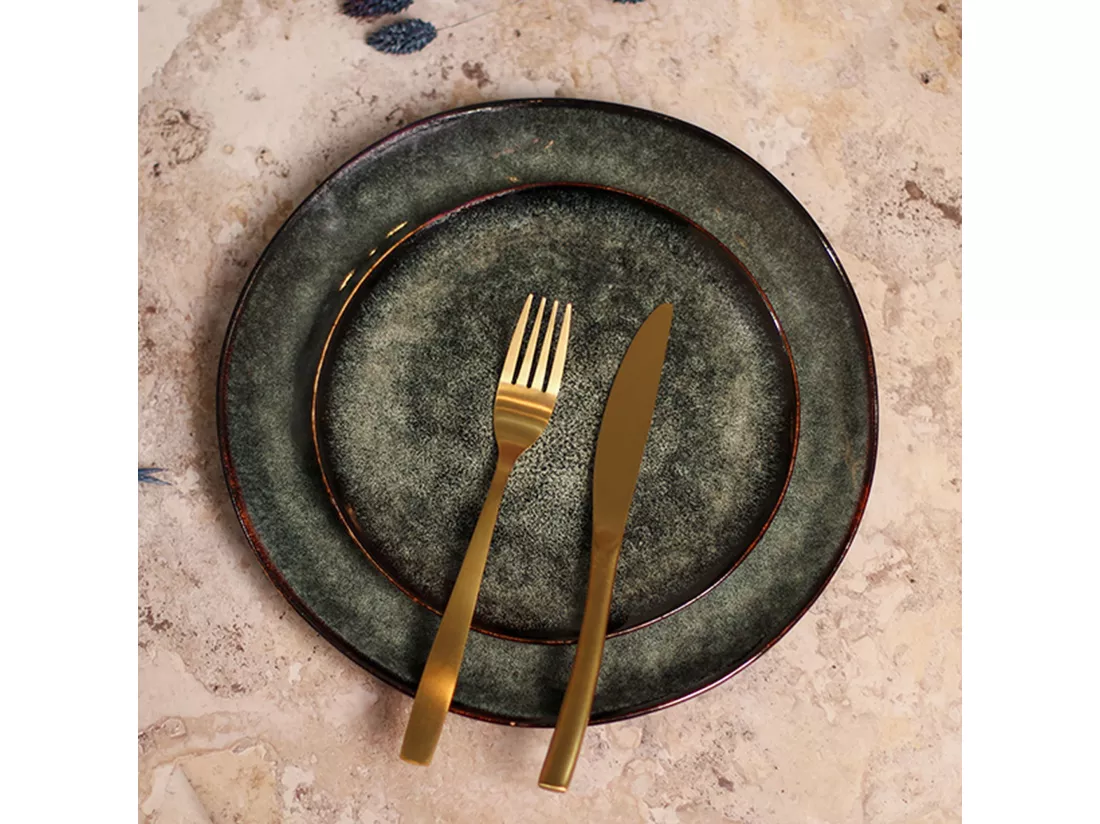 Ogo Living - Lot 6 Assiettes A Dessert Grenada 20.5cm En Gres Vert Fonce