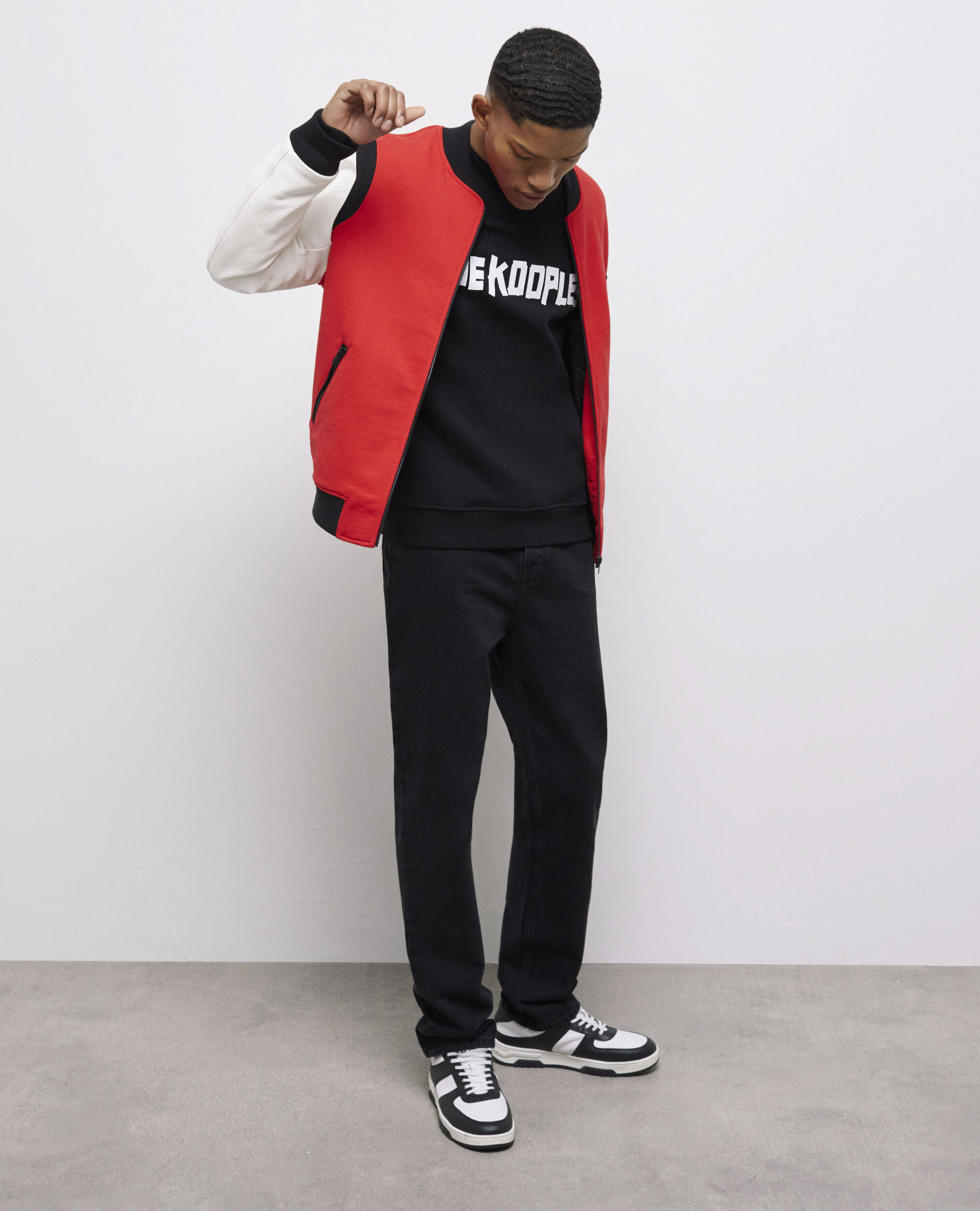 Blouson avec cuir et broderies