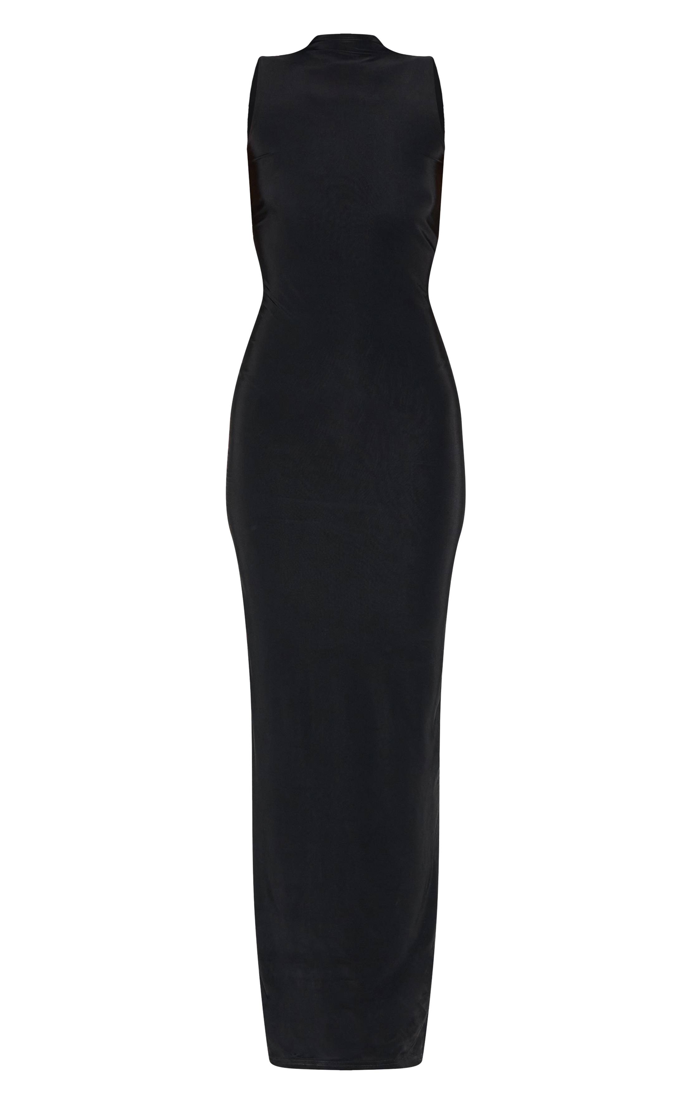 Noir Robe Longue Maxi Sans Manches À Col Montant Double Épaisseur Pour Grande Taille
