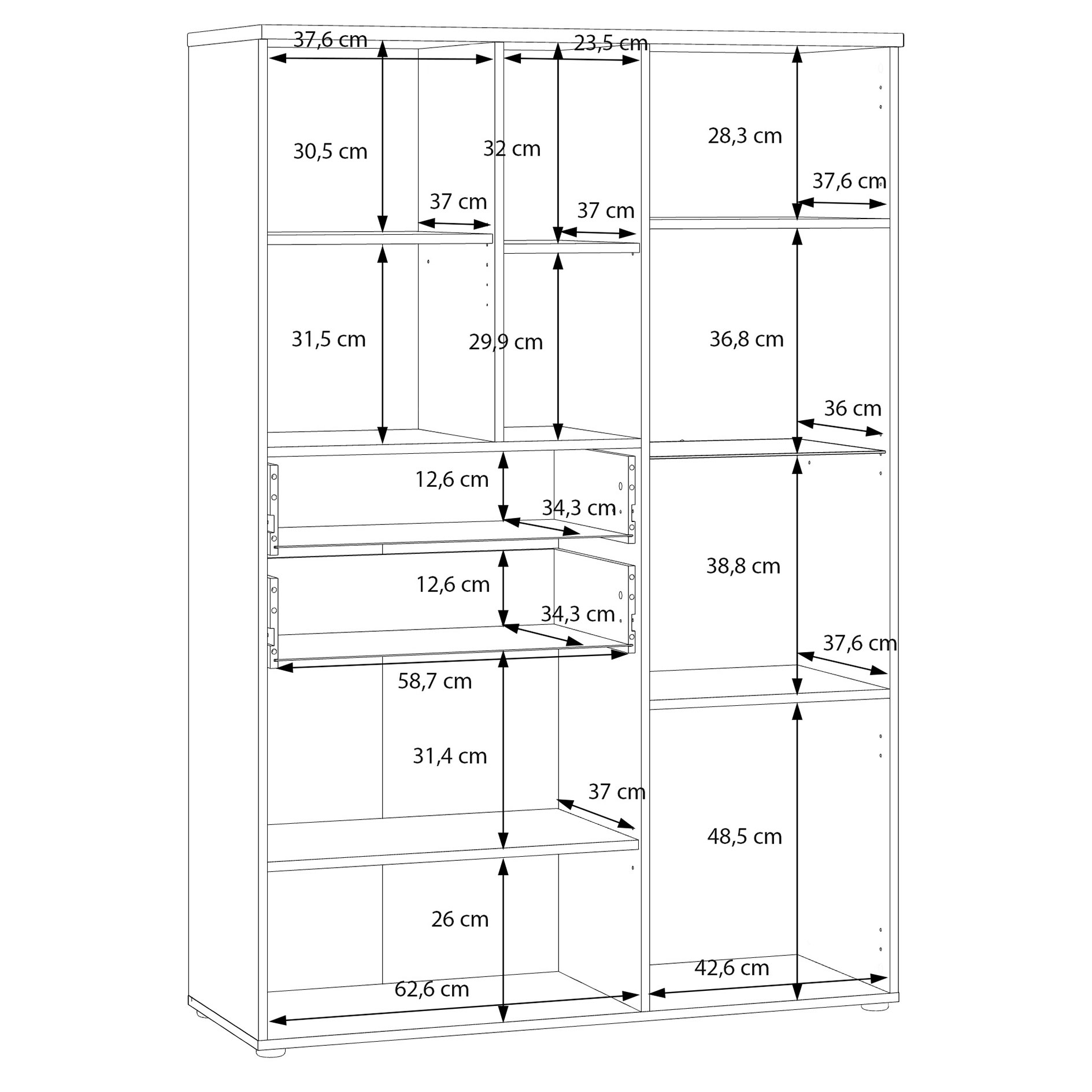 Highboardvitrine - weiß - Artisan Eiche - 110 cm breit