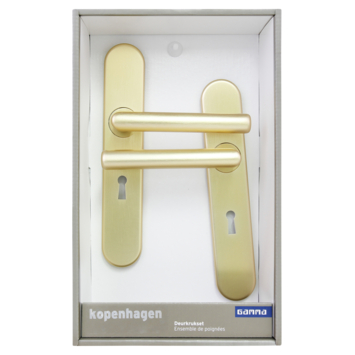 Gamma deurkruk set Kopenhagen ovaal schild sleutelgat 56 mm messing mat aluminium