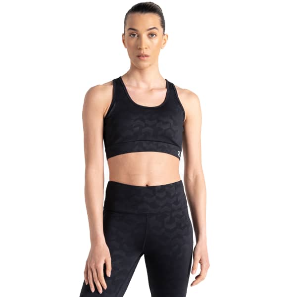 Brassière running DARE 2B SWIFT BRA BLACK CHEVRON PRINT