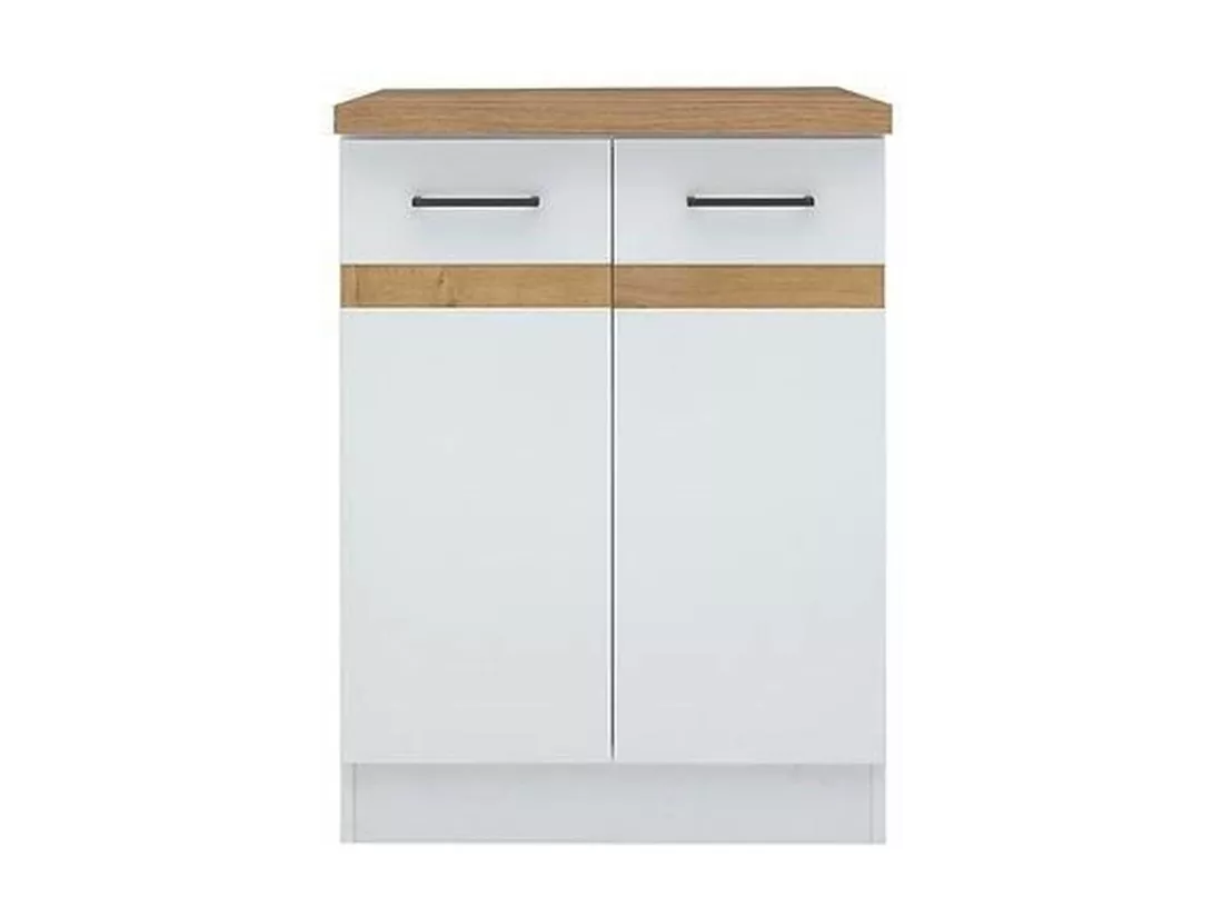 Meuble bas de cuisine 60 cm - 2 Portes - Plan de travail - Blanc brillant