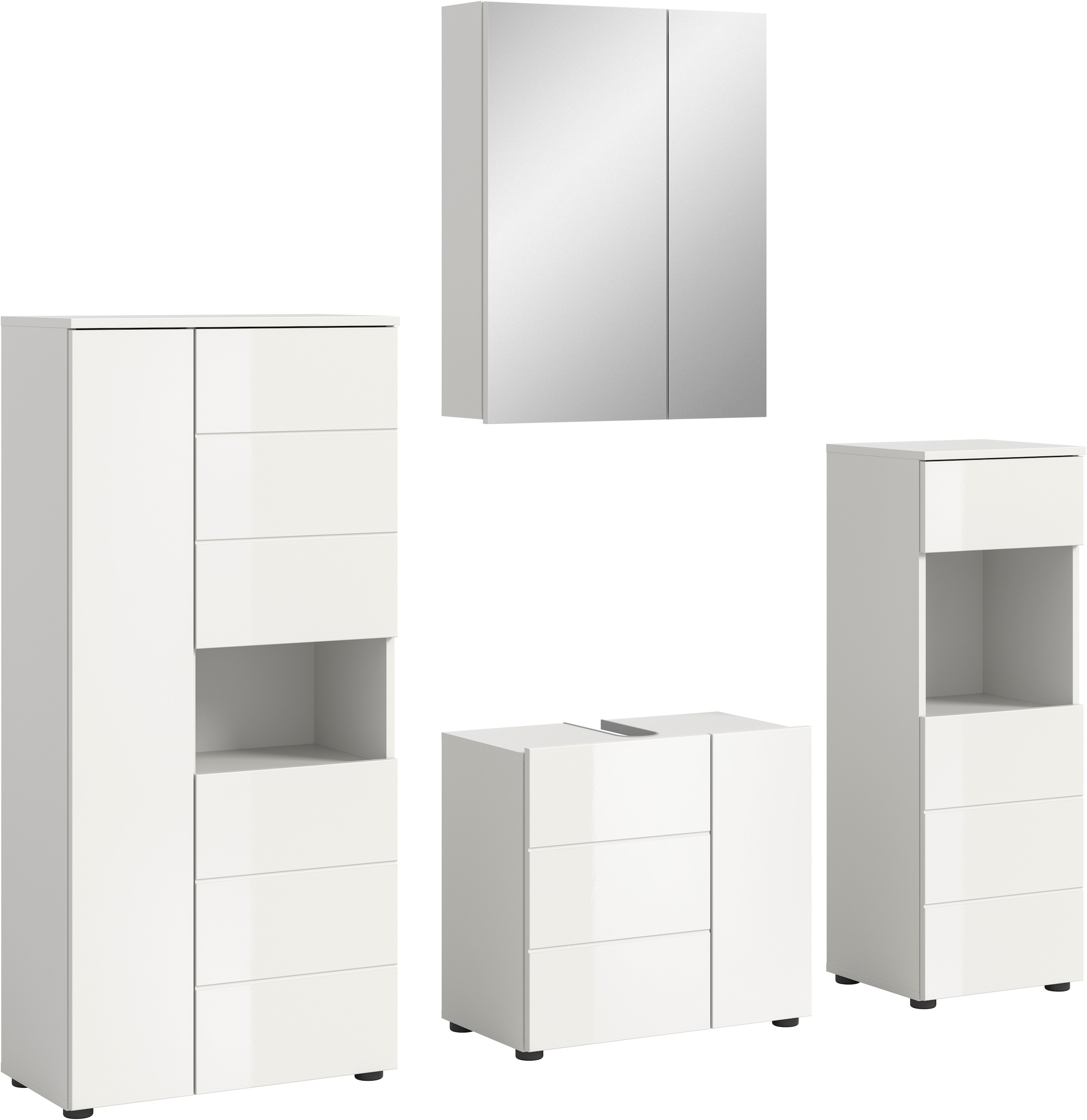 welltime Badmöbel-Set »Biel, Höhe 190 cm, Midischrank, Unterschrank, Spiegel, Standschrank« 4 Stk. tlg.