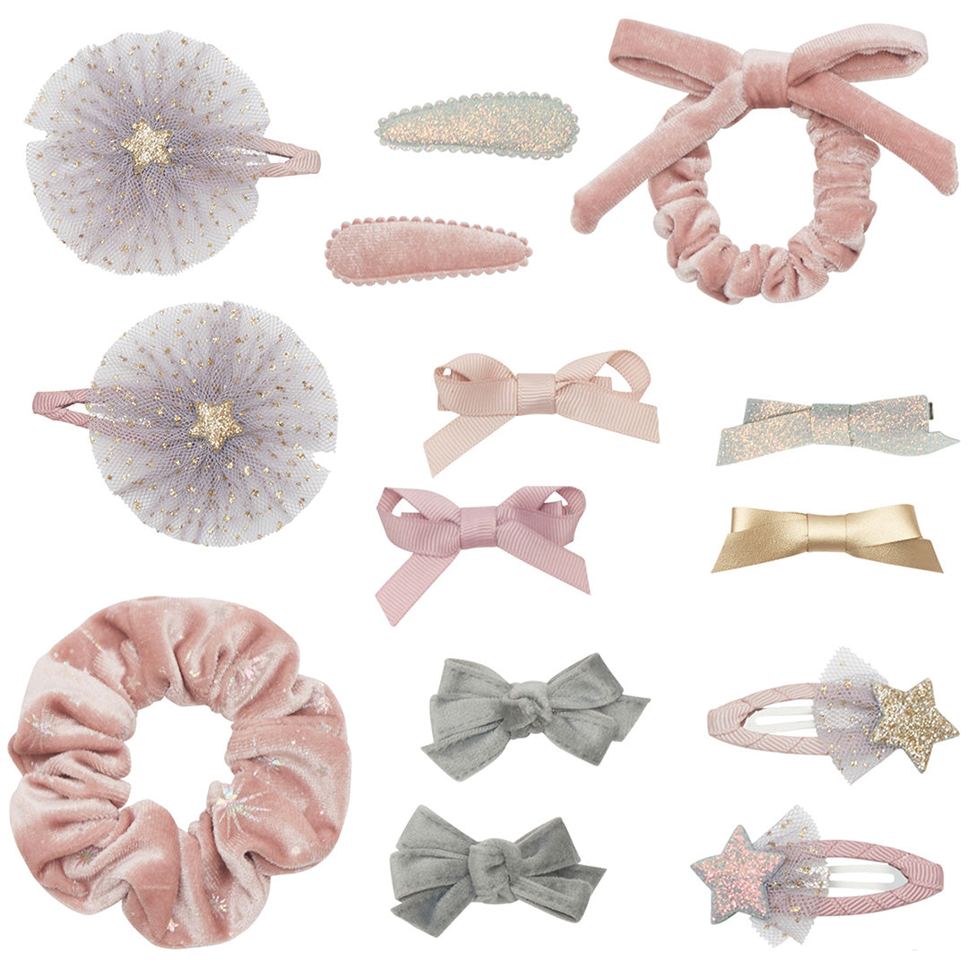 mimi & lula kerstsok met haaraccessoires - roze - 14st