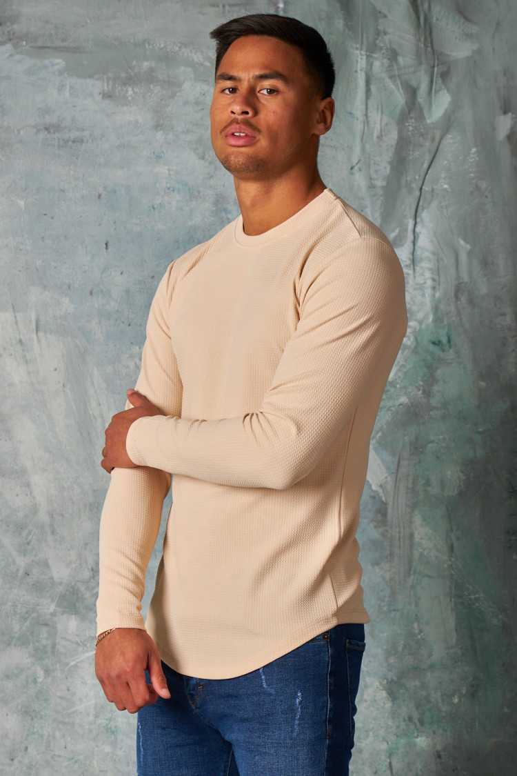 T-shirt manches longues texturé beige