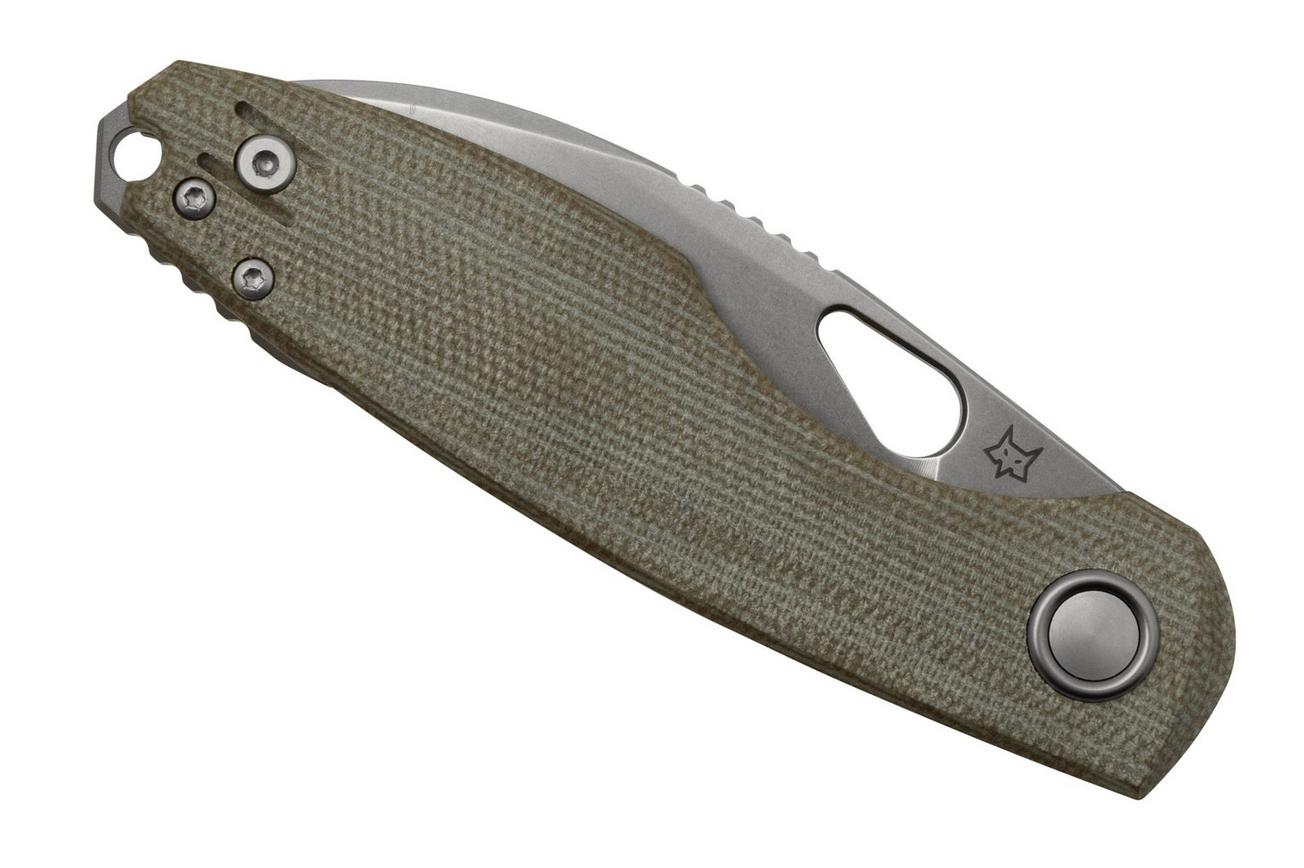 Fox Chilin FX-530-MOD Stonewashed M398, OD Green Micarta zakmes, Jesper Voxnaes design