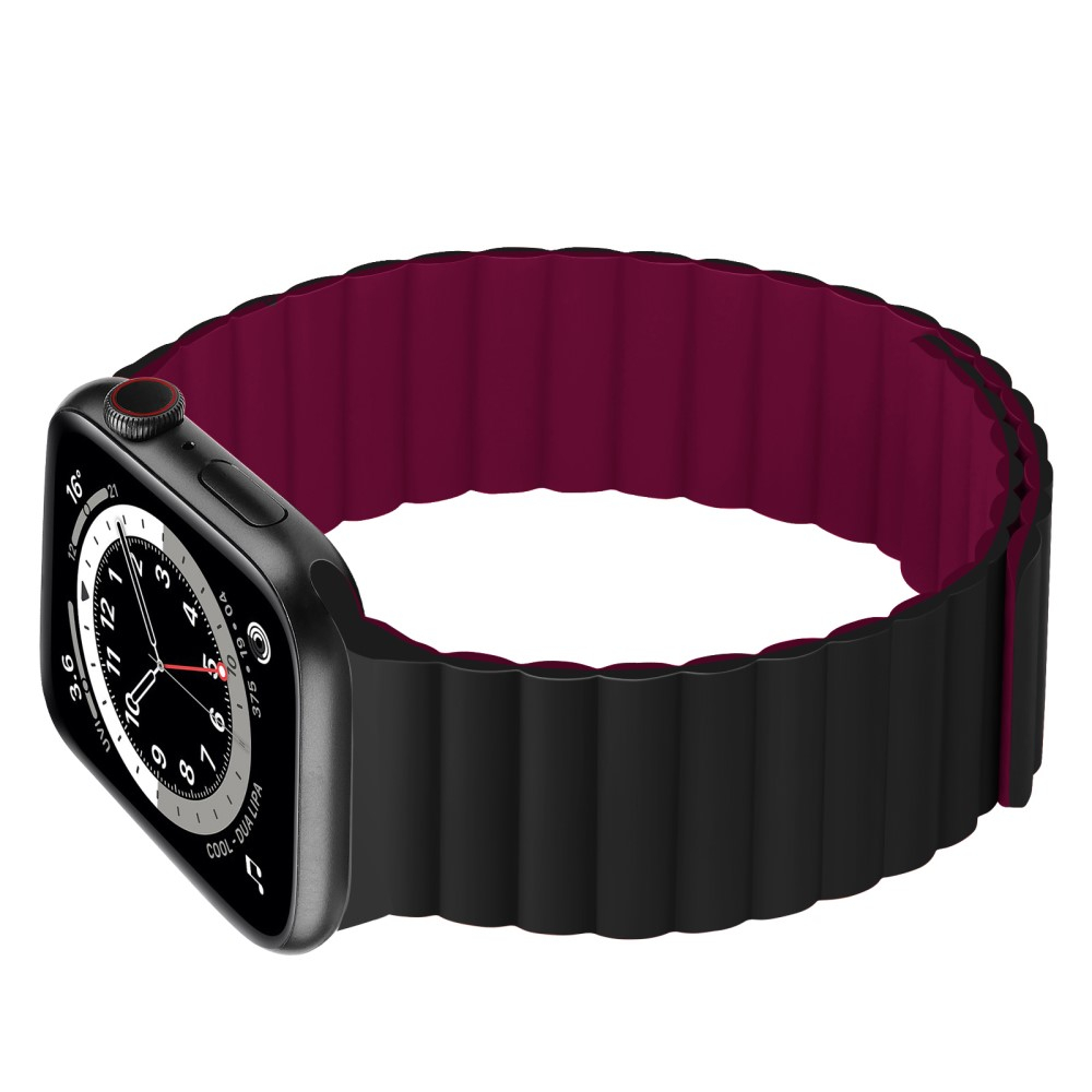 Apple Watch (42/41/40/38 mm) Silikon Armband mit Magnetverschluss (Gelenkumfang: 180-240mm) - Schwarz / Weinrot