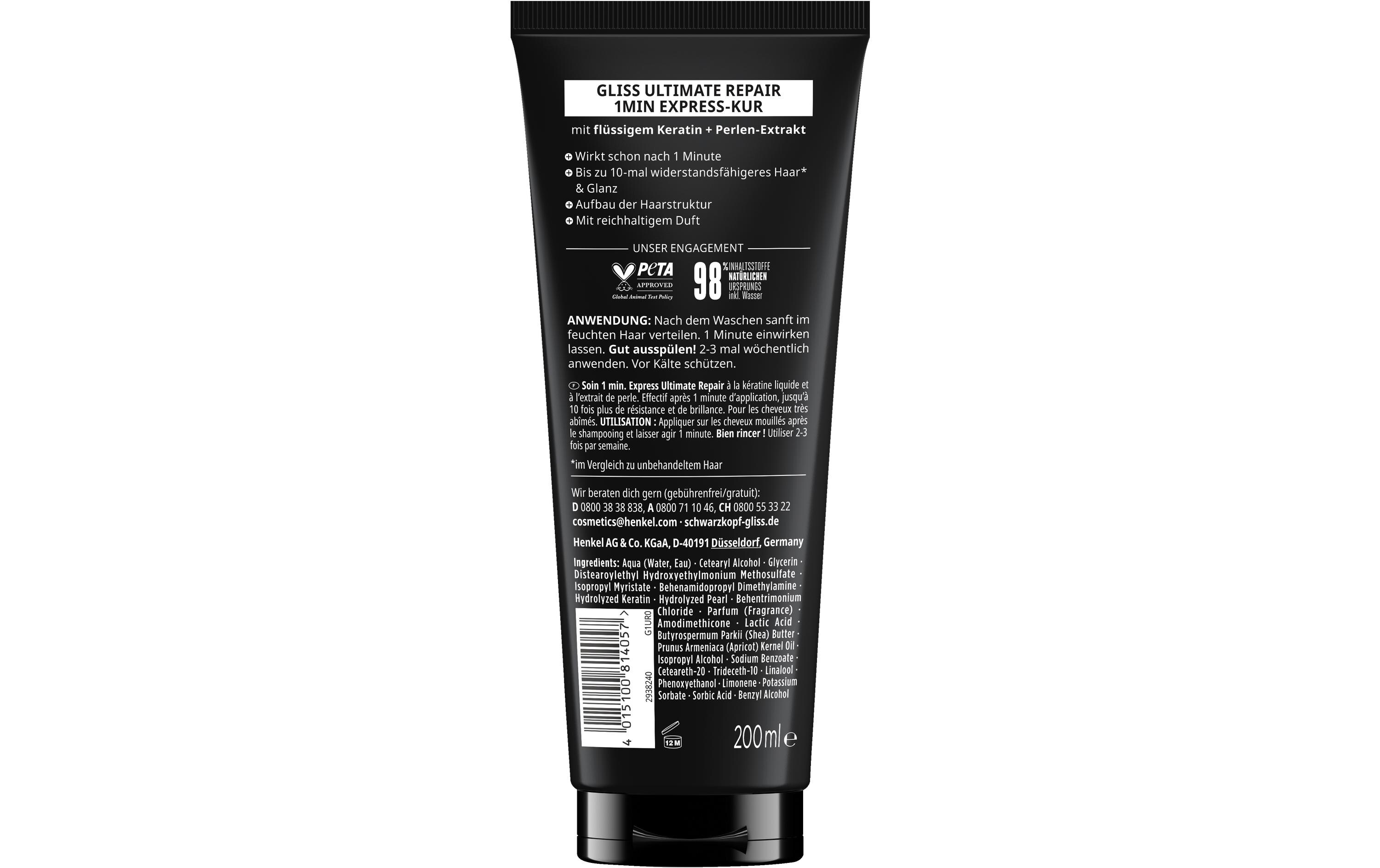 Haarkur Ultimate Repair 200 ml1-Min Intensivkur bietet intensive Pflege, die Haarschäden repariert