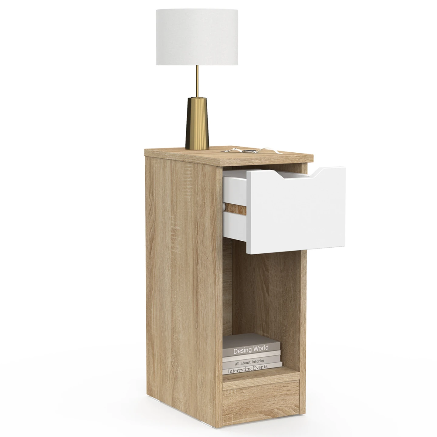 Lot de 2 tables de chevet ANOUK 1 tiroir avec niche bois et blanc